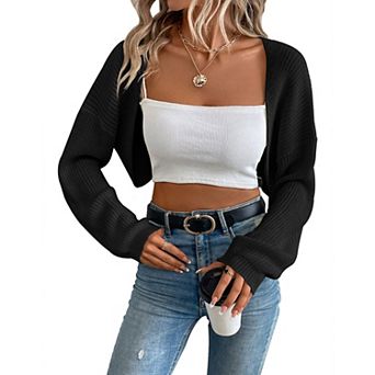 Women's Long Sleeve Open Front Knitted Crop Cardigan Sweater Shrug