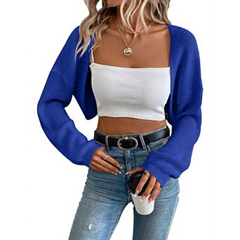 Women's Long Sleeve Open Front Knitted Crop Cardigan Sweater Shrug