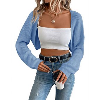 Women's Long Sleeve Open Front Knitted Crop Cardigan Sweater Shrug