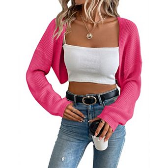 Women's Long Sleeve Open Front Knitted Crop Cardigan Sweater Shrug