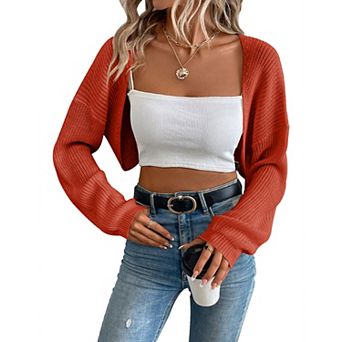 Women's Long Sleeve Open Front Knitted Crop Cardigan Sweater Shrug