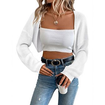 Women's Long Sleeve Open Front Knitted Crop Cardigan Sweater Shrug