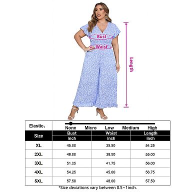 Plus Size Loose Jumpsuits For Women Summer Short Sleeve One Piece Outfit Wide Leg Floral Jumpsuits