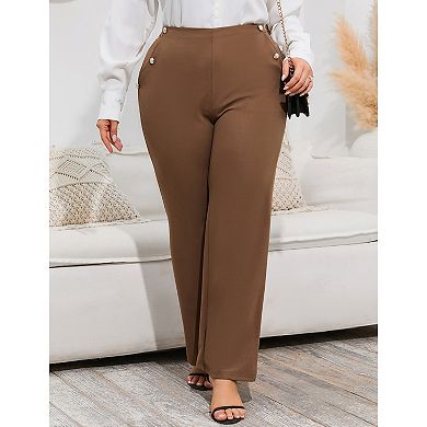 Women Plus Size Dress Pants Stretch Pull On Flare Pants Pockets Dressy Business Casual Work Pants