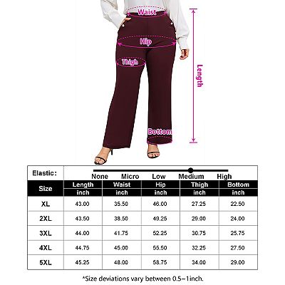 Women Plus Size Dress Pants Stretch Pull On Flare Pants Pockets Dressy  Business Casual Work Pants