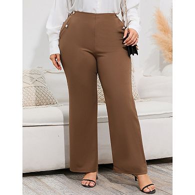 Women Plus Size Dress Pants Stretch Pull On Flare Pants Pockets Dressy Business Casual Work Pants