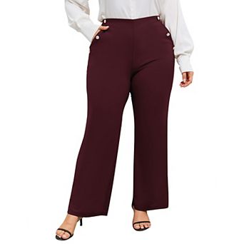 Women Plus Size Dress Pants Stretch Pull On Flare Pants Pockets Dressy Business Casual Work Pants