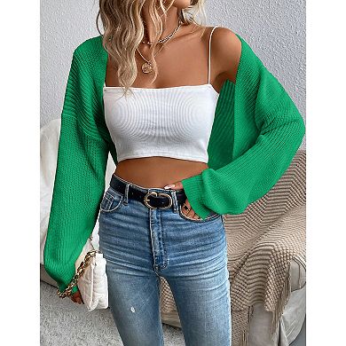 Women's Long Sleeve Open Front Knitted Crop Cardigan Sweater Shrug