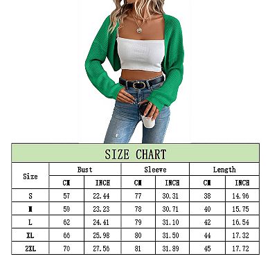 Women's Long Sleeve Open Front Knitted Crop Cardigan Sweater Shrug