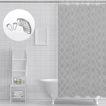 Dainty Home Aurora 3D Chenille Embroidered Striped Linen Textured Shower Curtain