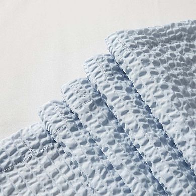 Dainty Home Tranquility Seersucker Embossed Weave Textured Fabric Solid Shower Curtain