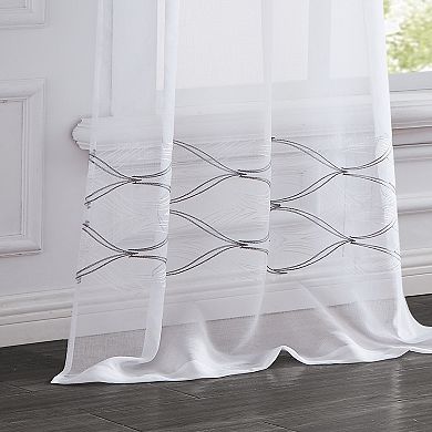 Dainty Home New Wave Boho 3D Wave Embroidered Light Filtering Grommet Panel Pair 2 Panels