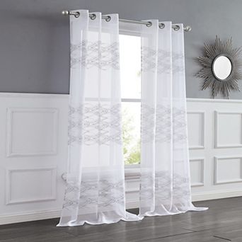 Dainty Home New Wave Boho 3D Wave Embroidered Light Filtering Grommet Panel Pair 2 Panels