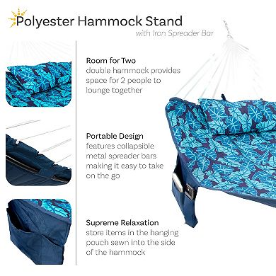 Sunnydaze Metal Spreader Bar Hammock with Pillow - Tropical Palms