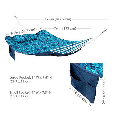 Sunnydaze Metal Spreader Bar Hammock with Pillow - Tropical Palms