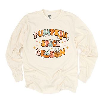 Pumpkin Spice Season Colorful Garment Dyed Long Sleeve Tees