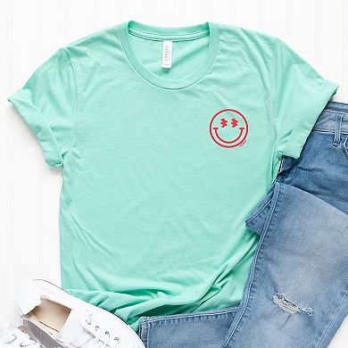 S.W.Smiley Smiley Face Outline Mini Puff Print - Womens Short Sleeve Tee