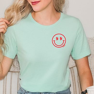 S.W.Smiley Smiley Face Outline Mini Puff Print - Womens Short Sleeve Tee