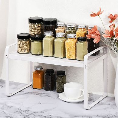 Expandable Cabinet Shelf Organizers, Stackable Counter Storage Shelf For Bathroom Pantry Cupboard