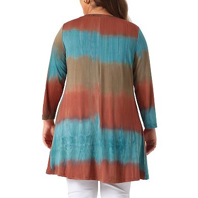 Plus Size Tops For Women Tie Dye Crew Neck 3/4 Sleeve High Low Tunic Tops Tee Shirts
