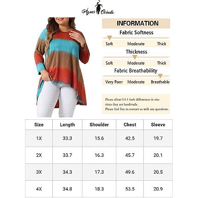 Plus Size Tops For Women Tie Dye Crew Neck 3/4 Sleeve High Low Tunic Tops Tee Shirts