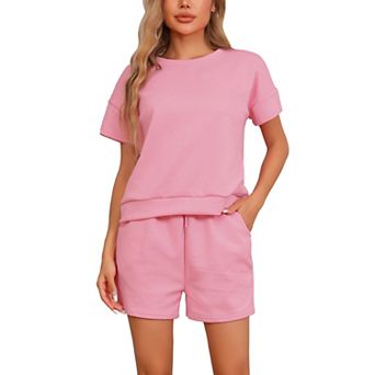 Womens Loungewear Short Sleeve Tops and Shorts with Pockets Outfits Matching Lounge Pajama Set