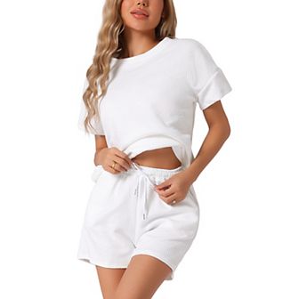 Womens Loungewear Short Sleeve Tops and Shorts with Pockets Outfits Matching Lounge Pajama Set