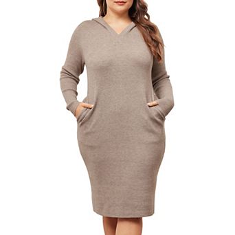 Women's Plus Size Sweater Dress Long Sleeve Knit Pullover Hooded With Pocket Sweater Dresses