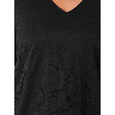 Plus Size Lace Tops for Women 3/4 Sleeve Casual V Neck Dressy Blouse