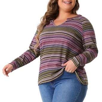 Plus Size Casual Tops For Women Long Sleeve T-shirt Notch V Neck Blouses Fall Winter Tunics
