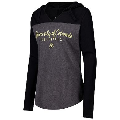 Women's Heather Charcoal Colorado Buffaloes Knockout Color Block Hoodie V-Neck Long Sleeve T-Shirt
