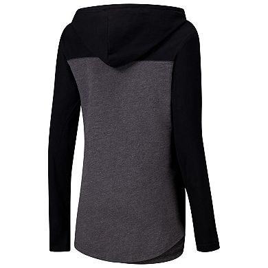 Women's Heather Charcoal Colorado Buffaloes Knockout Color Block Hoodie V-Neck Long Sleeve T-Shirt