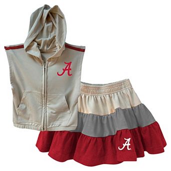 Girls Toddler Wes & Willy Tan Alabama Crimson Tide Tri-Blend Sleeveless Full-Zip Hoodie & Tiered Skirt Set