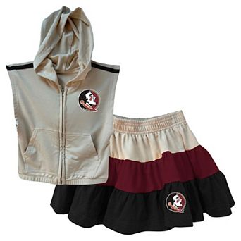 Girls Toddler Wes & Willy Tan Florida State Seminoles Tri-Blend Sleeveless Full-Zip Hoodie & Tiered Skirt Set