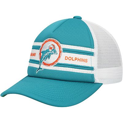 Youth Mitchell & Ness Aqua Miami Dolphins Stripe Trucker