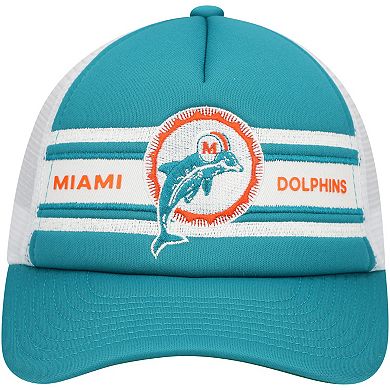 Youth Mitchell & Ness Aqua Miami Dolphins Stripe Trucker Adjustable Hat