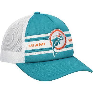 Youth Mitchell & Ness Aqua Miami Dolphins Stripe Trucker Adjustable Hat