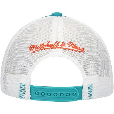 Youth Mitchell & Ness Aqua Miami Dolphins Stripe Trucker Adjustable Hat