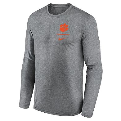Men's Nike Heather Gray Clemson Tigers Primary Stack Legend Long Sleeve T-Shirt