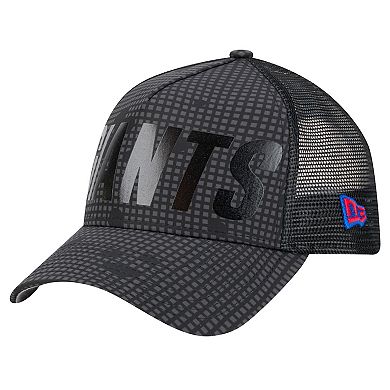 Men's New Era Black New York Giants Midnight Ink Tonal Text A-Frame Trucker 9FORTY Adjustable Hat