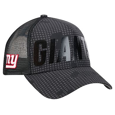 Men's New Era Black New York Giants Midnight Ink Tonal Text A-Frame Trucker 9FORTY Adjustable Hat