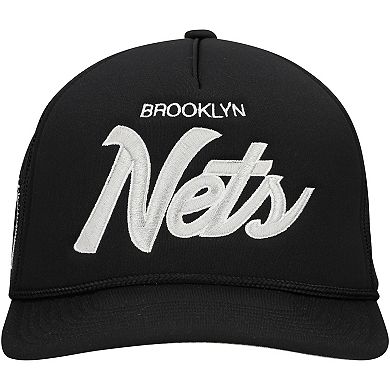 Men's Mitchell & Ness Black Brooklyn Nets Script Trucker Adjustable Hat