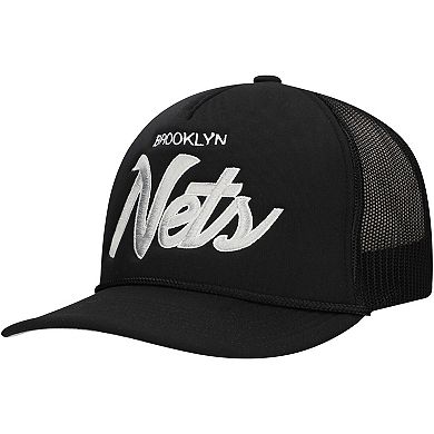 Men's Mitchell & Ness Black Brooklyn Nets Script Trucker Adjustable Hat