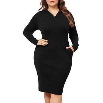 Women's Plus Size Sweater Dress Long Sleeve Knit Pullover Hooded With Pocket Sweater Dresses