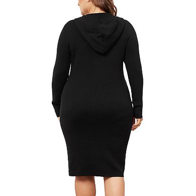 Women's Plus Size Sweater Dress Long Sleeve Knit Pullover Hooded With Pocket Sweater Dresses