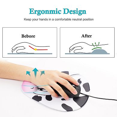 Ergonomic Mouse Pad With Wrist Support Rest Cow Style Cute Mouse Pad With Non-slip Rubber Base