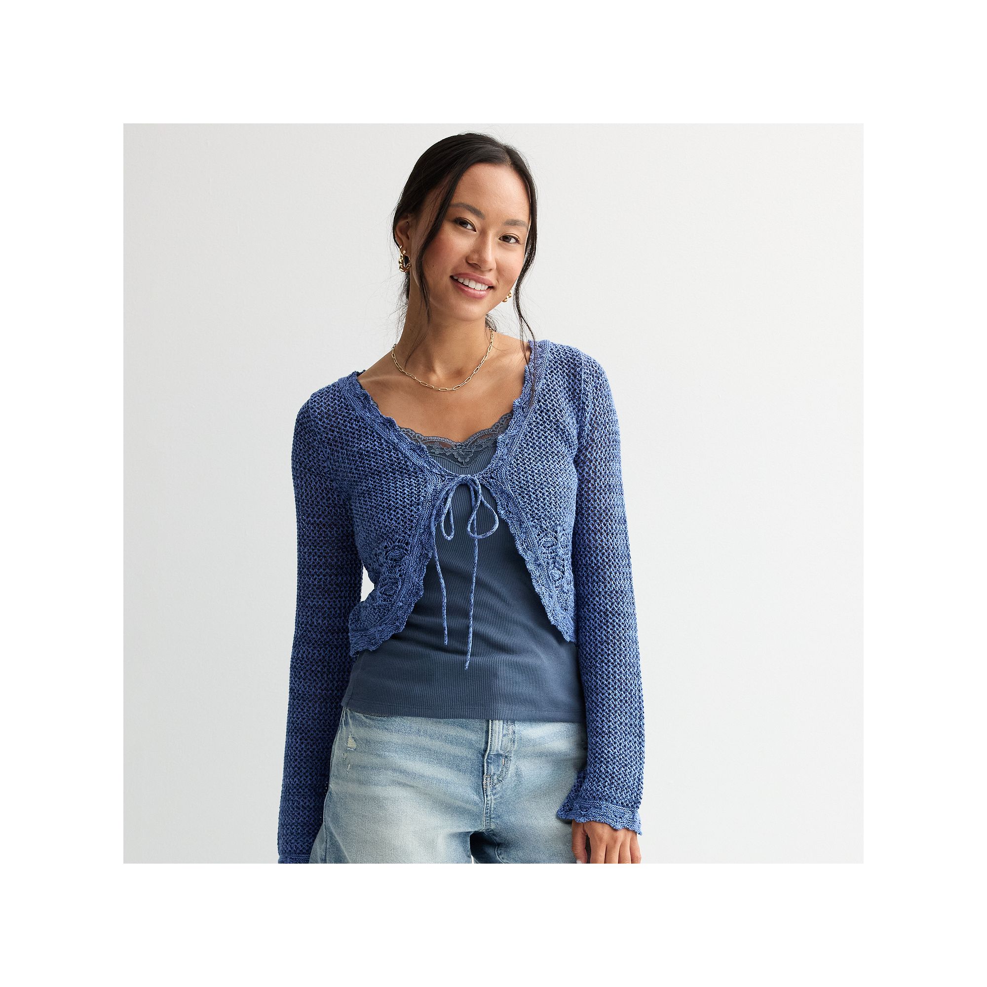 Juniors SO® Pointelle Scalloped Tie-Front Cardigan, Girls, Size: Medium,