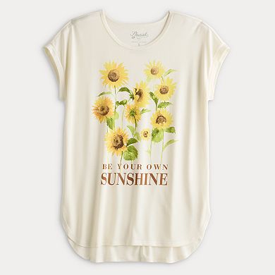 Women's Short Dolman Sleeve Sunflower Tunic Top