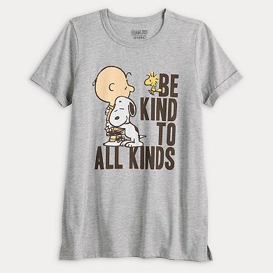 Juniors' Peanuts Charlie Brown, Snoopy & Woodstock Be Kind To All Kinds Roll Cuff Graphic Tee