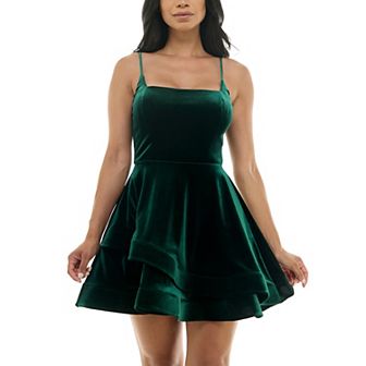 Juniors' B. Smart Spaghetti Strap Square Neck Asymmetric Layered Skirt Dress